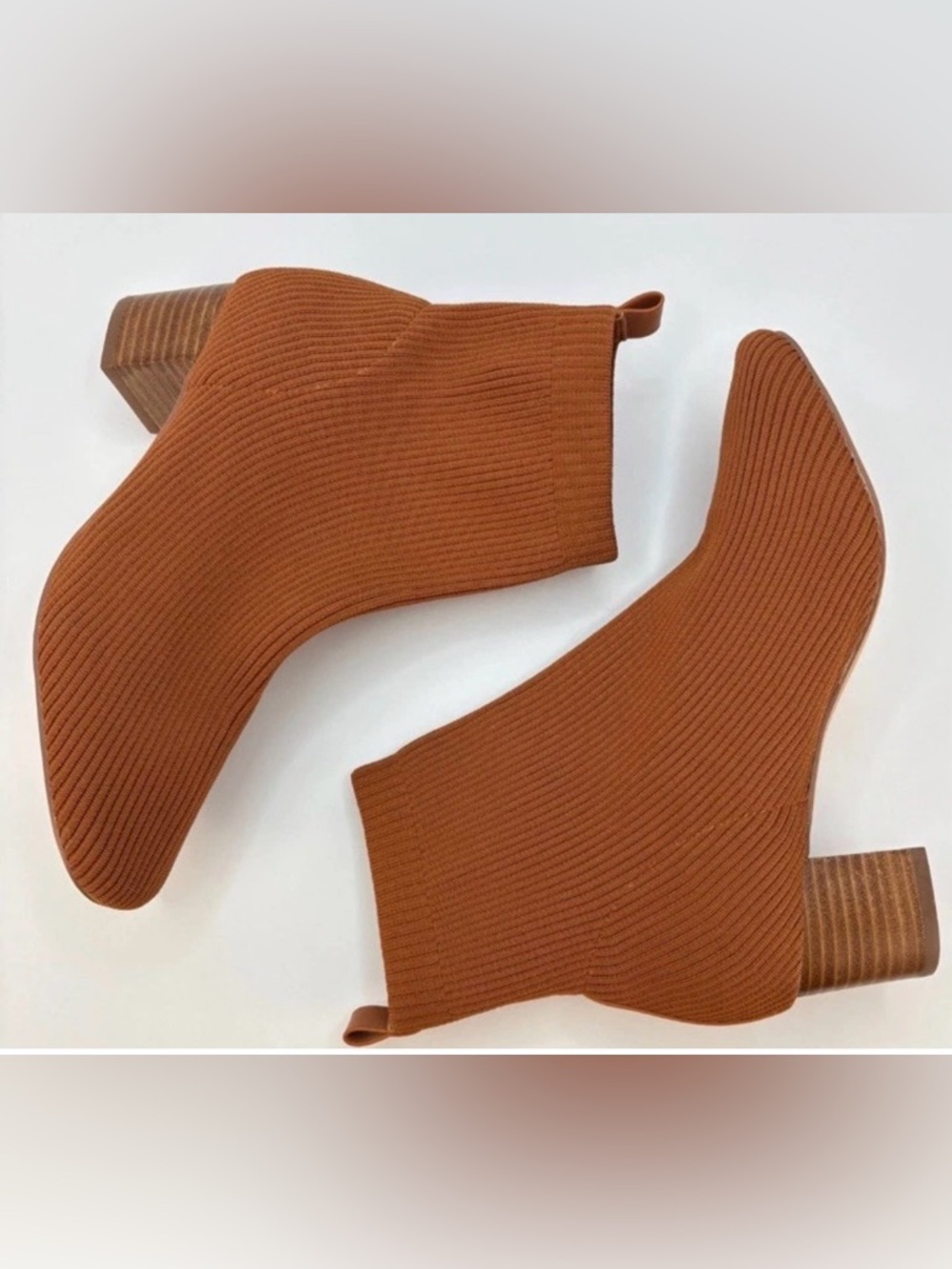 Joie Neely Knit Ankle Boots Rust Ribbed Sock Women Booties Chunky Heel 8.5 - Picture 4 of 15